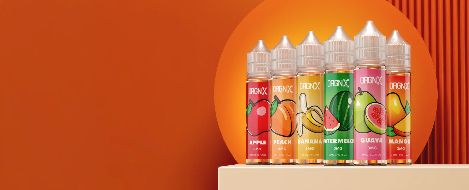 ORGNX Eliquids: Apple, Peach, Banana, Watermelon, Guava, Mango